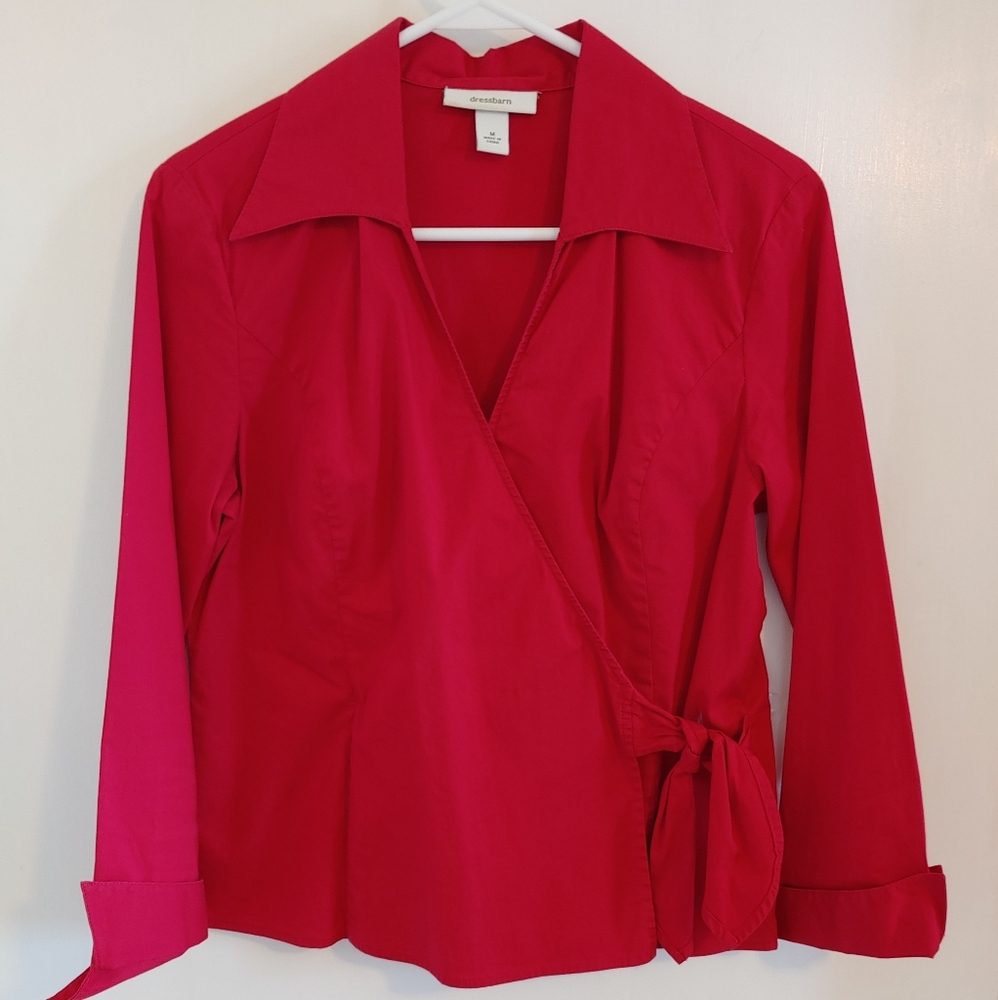 Dressbarn Red Wrap Blouse with 3/4 Sleeves - Size Medium